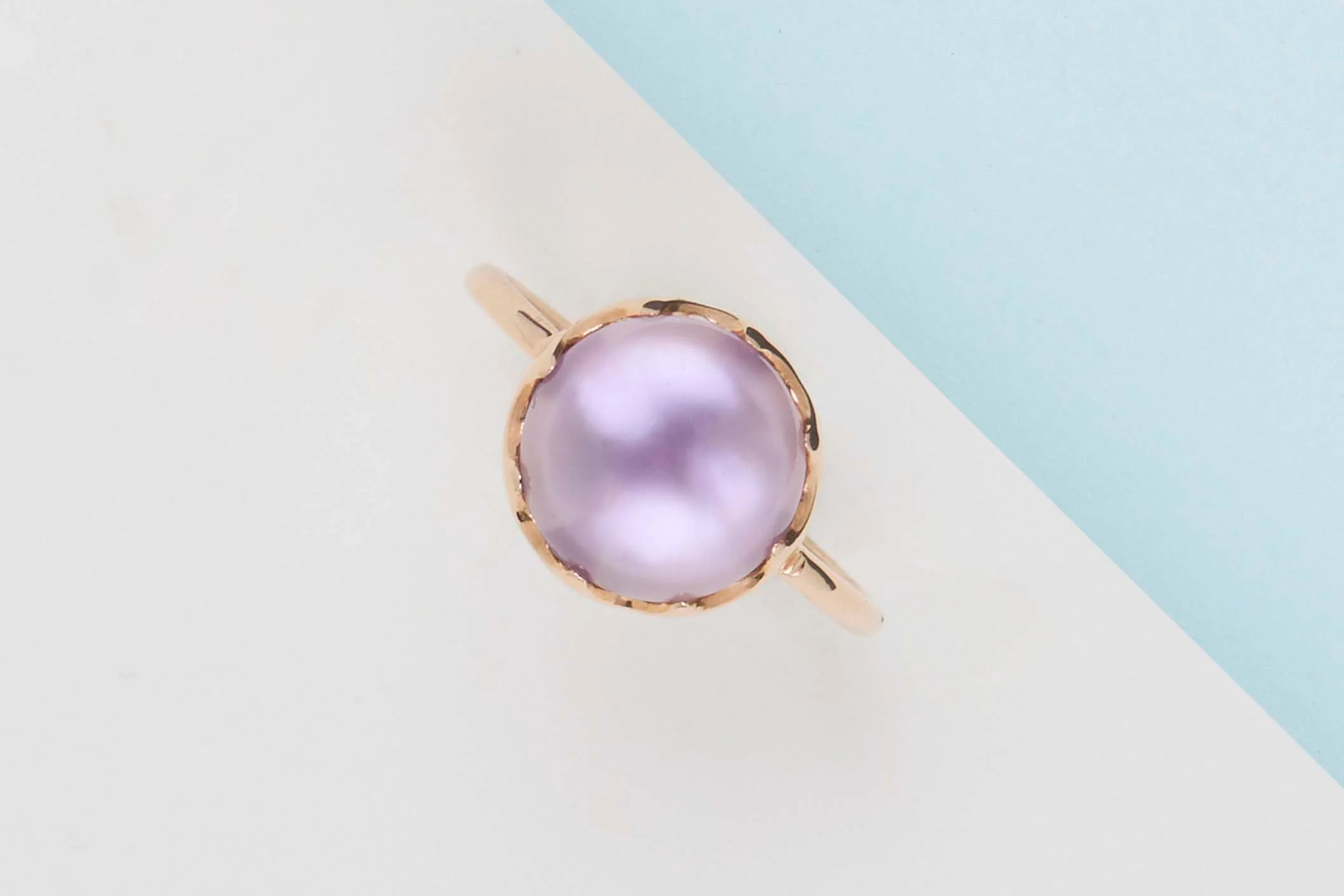 Rose Gold Ring - Amethyste and Mother of Pearl - Size 53