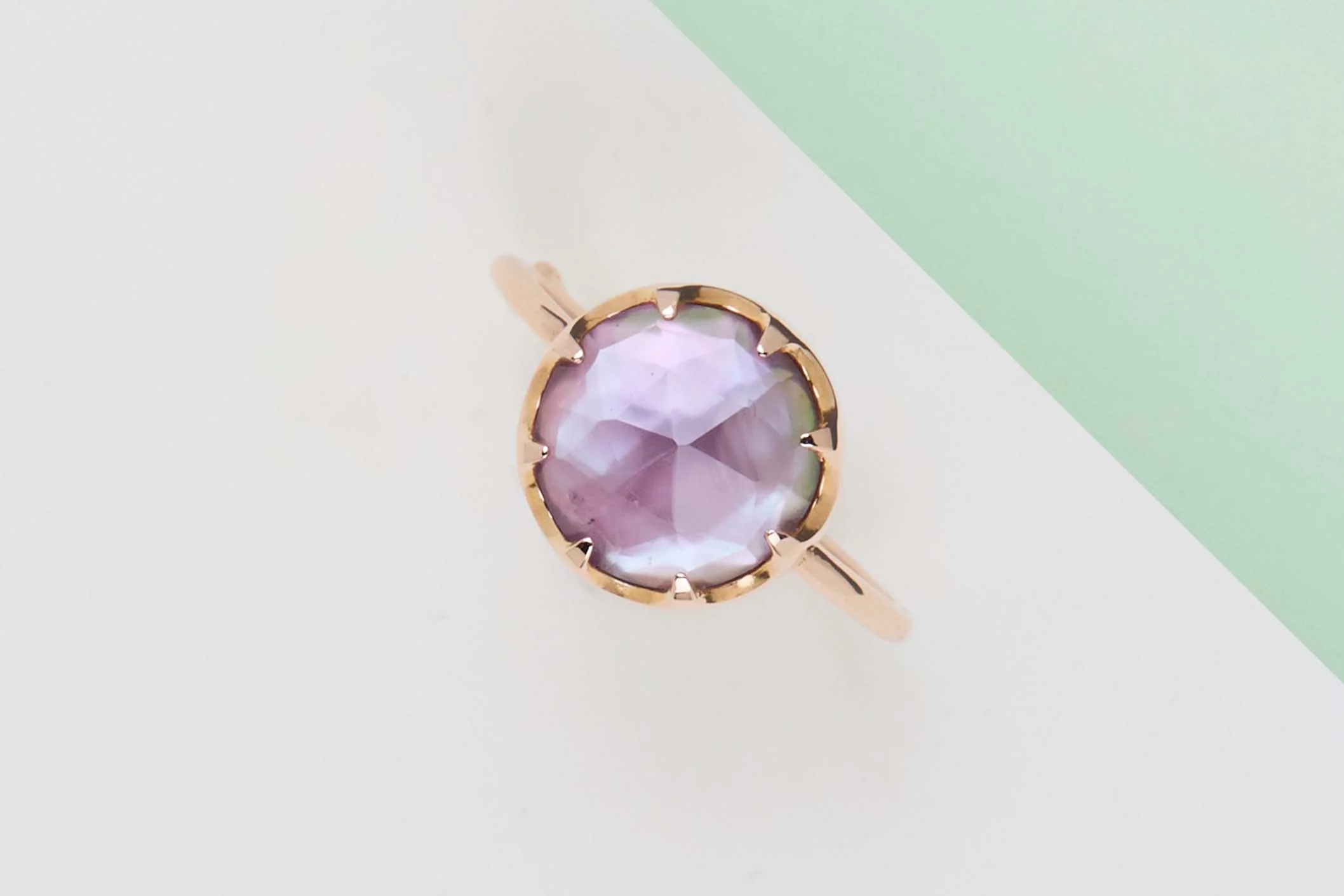 Rose Gold Ring - Amethyste and Mother of Pearl - Size 54
