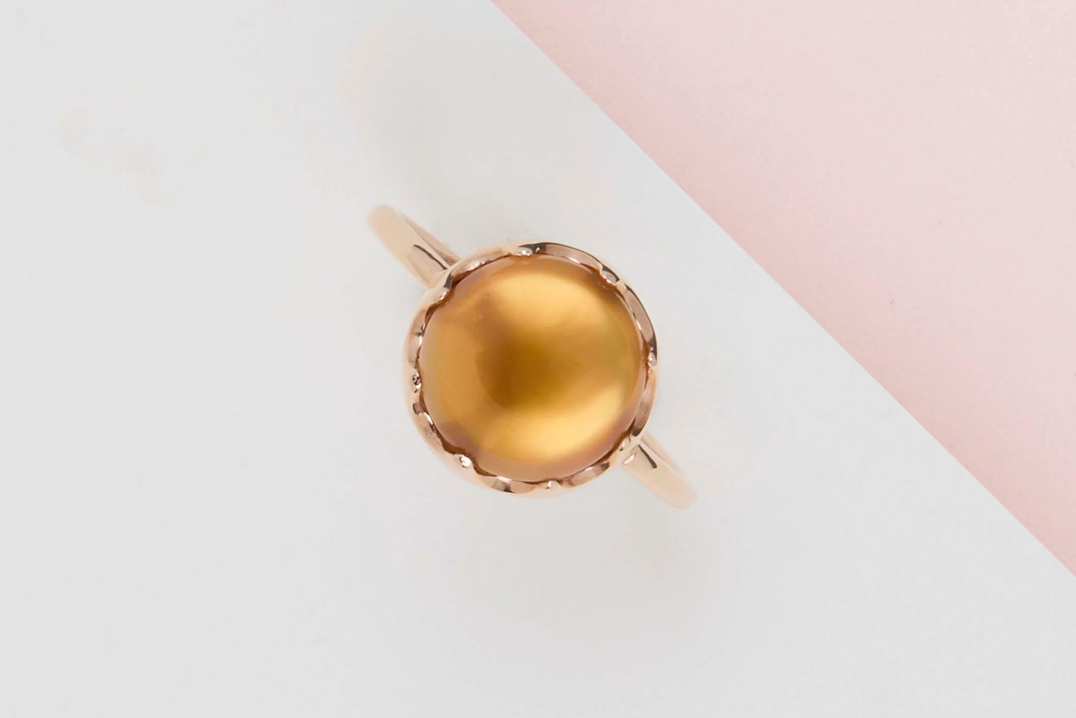 Rose Gold Ring - Citrine Quartz and Mother of Pearl - Size 52