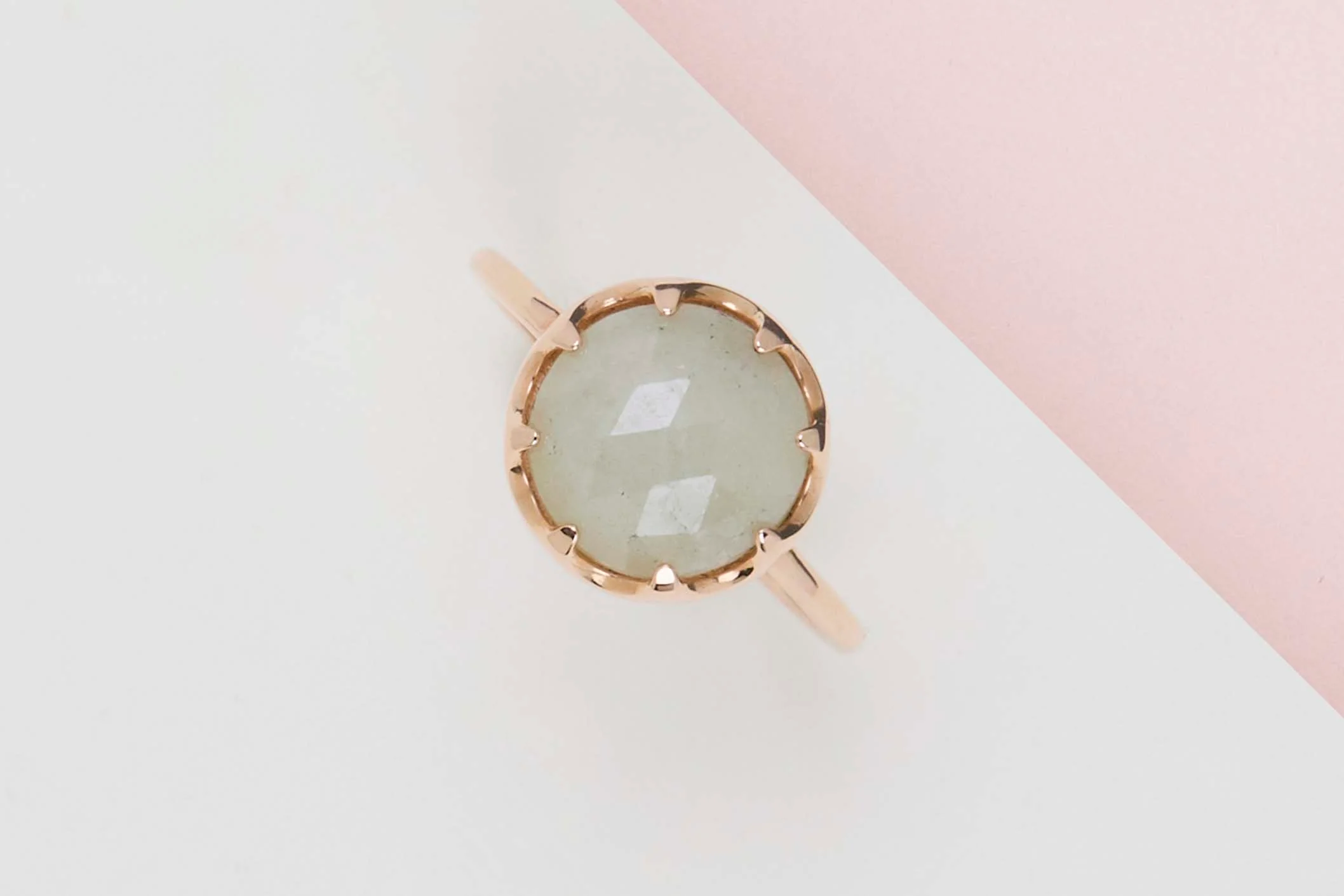 Rose Gold Ring - Gray Sapphire and Mother of Pearl - Size 54