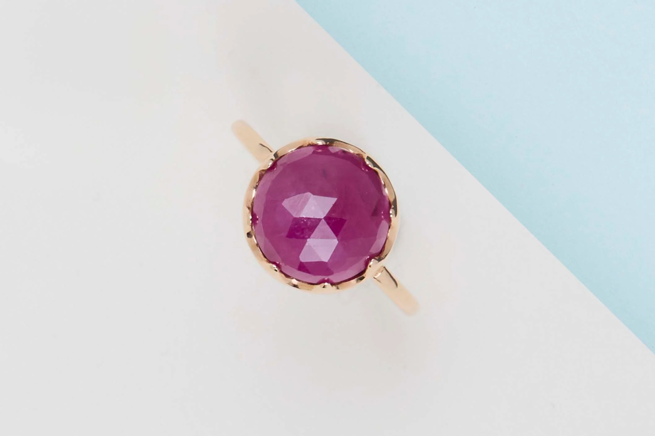 Rose Gold Ring - Red Sapphire - Size 52